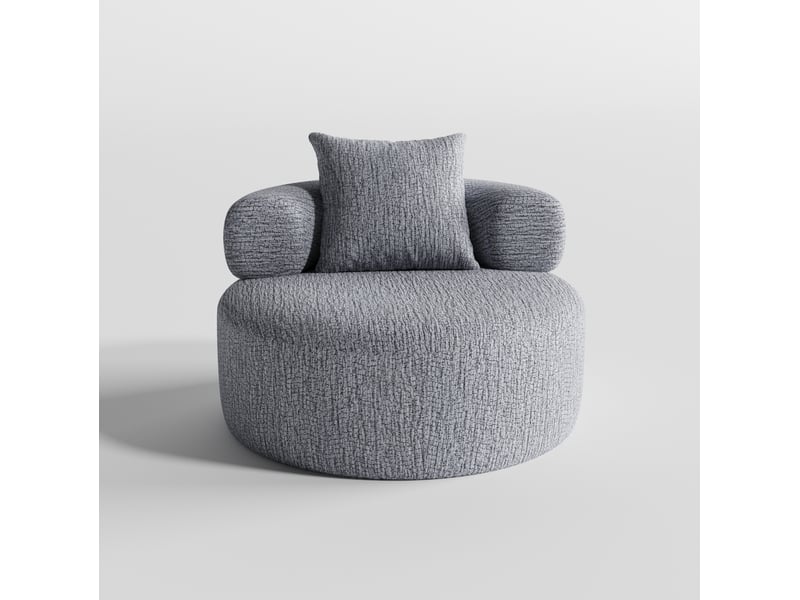 Fauteuil relax rond 100x100x65 cm en chenille gris avec coussin - Conforama D