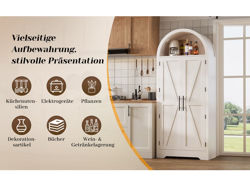  Buffet haut 170x70x35 cm, armoire de rangement cuisine avec portes et partie ouverte supérieure, idéal salle à manger  - Conforama W