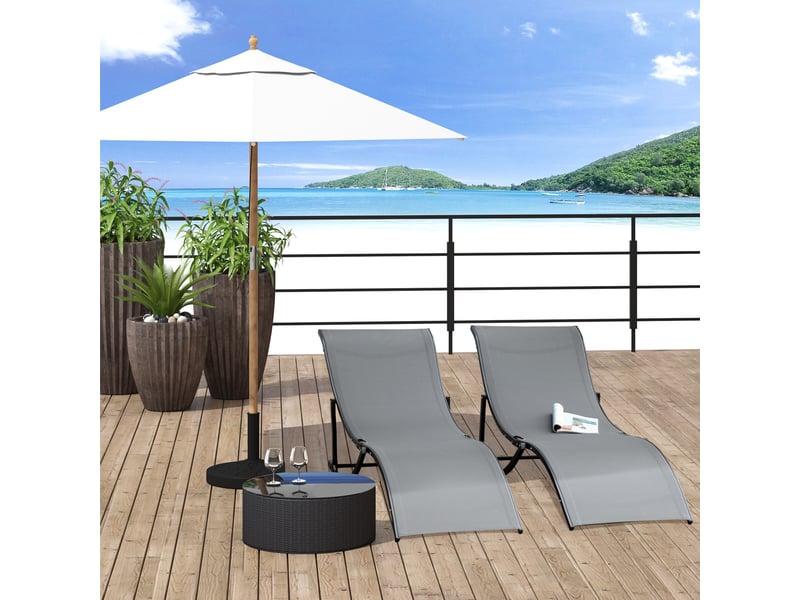  Ensemble de 2 chaises longues pliantes de jardin, chaise longue en aluminium et textilène, 61 x 165 x 63 cm  - Conforama C