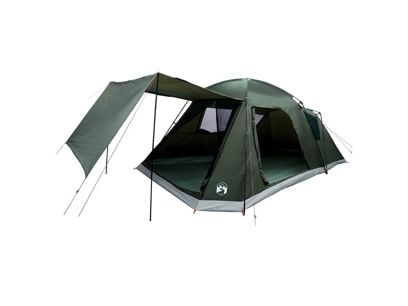 Tente de camping, tente cabane 12 personne vert armée polyester et acier - Conforama A