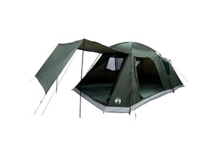 Tente de camping, tente cabane 12 personne vert armée polyester et acier