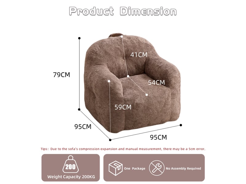  Fauteuil poire modenvie à accoudoirs en fausse fourrure kaki, mousse déchiquetée, 95 x 95 x 79 cm, sans montage  - Conforama C