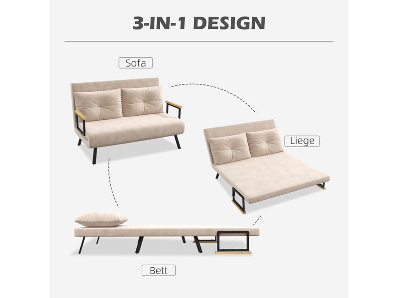 Canapé convertible, canapé-lit — 102 x 73 x 81 cm, dossier réglable, beige - Conforama D