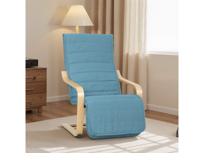  Fauteuil de salon avec repose-pieds réglable, revêtement en lin synthétique, pour bureau ou chambre, 66,5 x 94 x 100 cm, bleu  - Conforama D