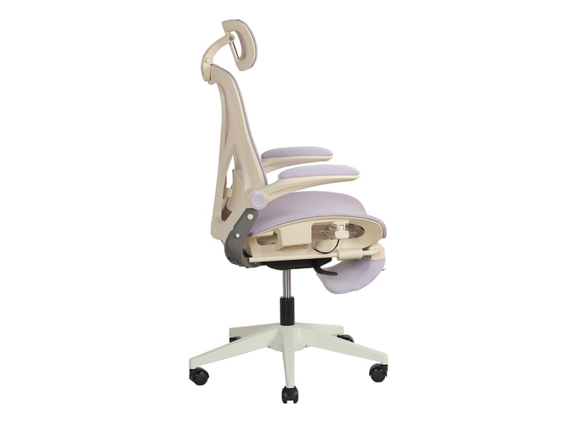 Chaise de bureau ergonomique pliable violette, appui-tête 3d et accoudoirs pliables - Conforama D