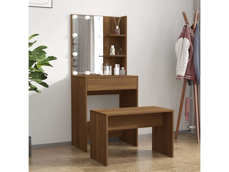  Ensemble de coiffeuse avec led chêne marron bois d'ingénierie  - Conforama B