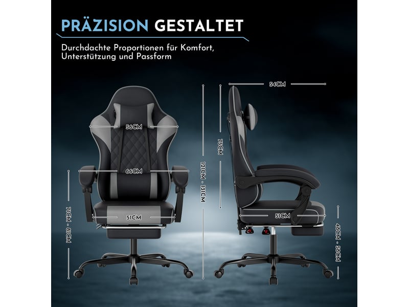  Fauteuil gaming de bureau pvc noir et gris, repose-pieds et dossier inclinable  - Conforama C