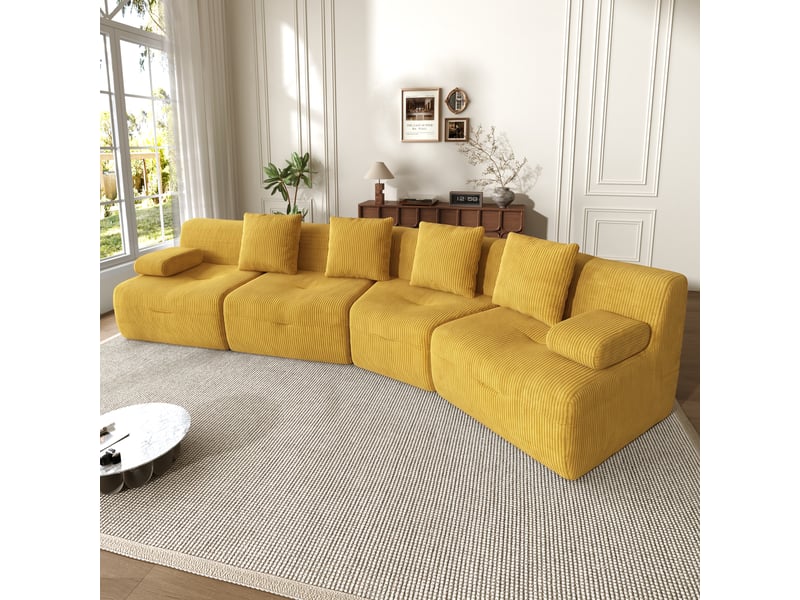  Canapé modulable, canapé 4 places, sans montage, format compressé, mobilier pour espace de vie, en velours tricoté  - Conforama R