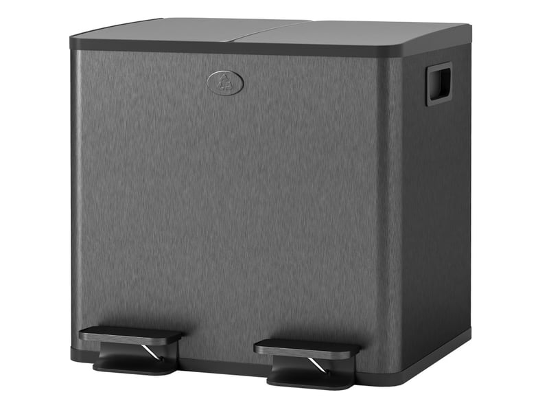  Poubelle double 2 x 15 l à pédale, fermeture douce, métal, noir  - Conforama A