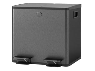Poubelle double 2 x 15 l à pédale, fermeture douce, métal, noir