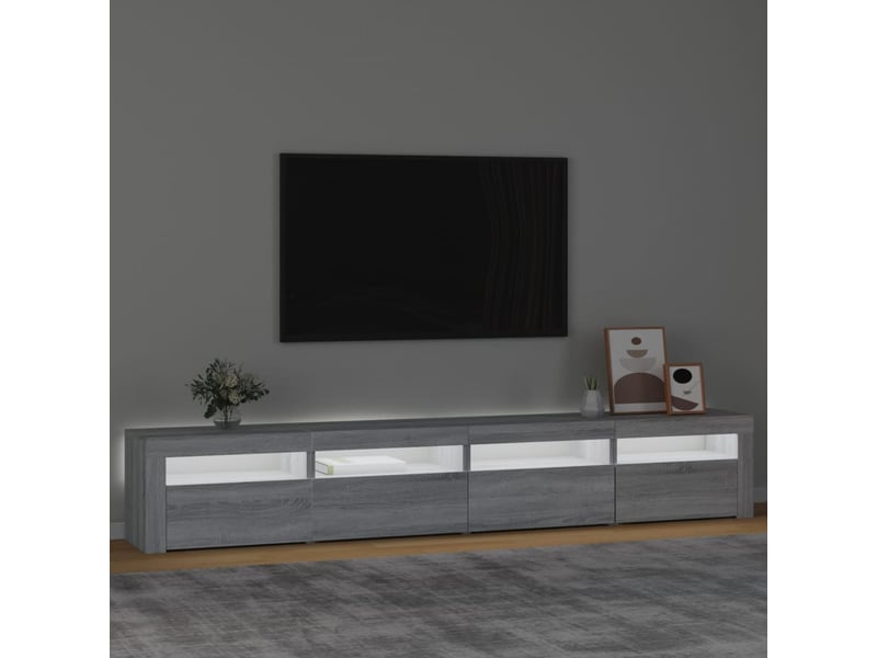  Meuble tv - banc tv - meuble de rangement avec lumières led sonoma gris 240x35x40 cm  - Conforama C