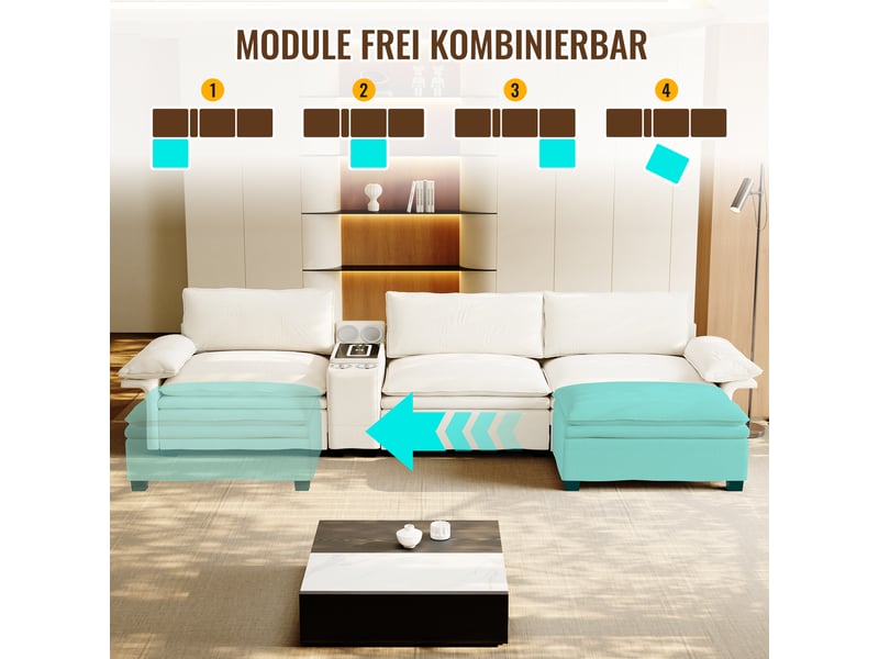  Canapé d'angle modulable en chenille cloud de 315 cm avec espace de rangement IKSETERA TRADING LTD - Conforama E