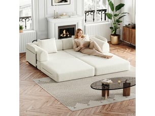Canapé d'angle panoramique fixe <strong></strong> <strong>Qualité haut de gamme</strong> 2 places Tissu Blanc