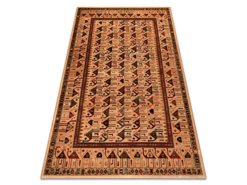  Tapis en laine kashqai 4304 101 oriental, cadre couleur saumon   vert 135x200 cm  - Conforama A