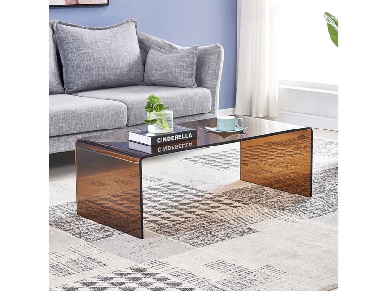  Table basse 100x50x35 cm en verre trempé courbé marron  - Conforama B