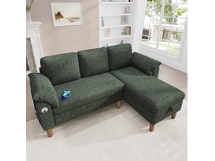 Canapé d'angle droit fixe <strong>MODENUIT </strong> <strong></strong> 3 places Polyester vert avec coffre de rangement