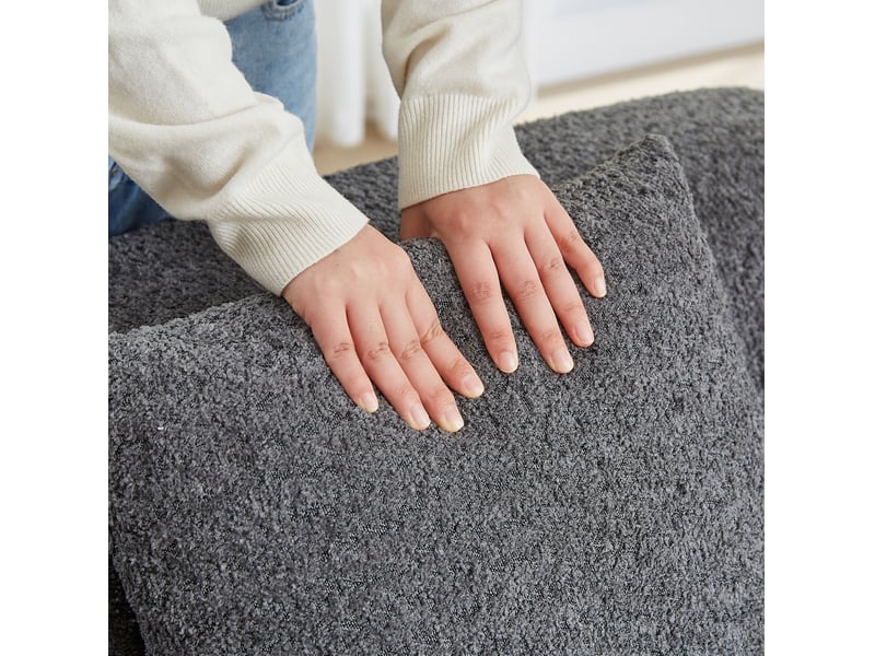  Canapé modulable incurvé 3 places en chenille gris anthracite avec 6 coussins  - Conforama E