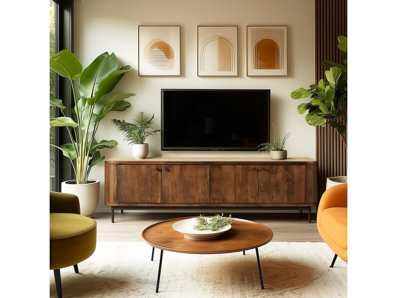  Alix - meuble tv design bois foncé et métal noir 4 portes alix  - Conforama B