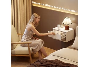 Lot de 2 tables de chevet murales, tables de nuit suspendues avec tiroir rainuré et étagère ouverte, blanc, 40 x 30 x 25 cm