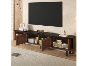 Meuble tv 190 cm - portes coulissantes et porte grillagée - meuble tv industriel - mdf - noyer