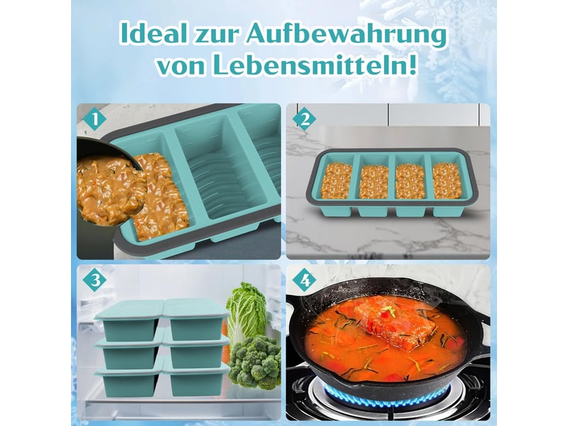 Moule à soupe en silicone avec couvercle, boîte à lunch compartimentée, 4 compartiments, 1000 ml, ensemble de 2 pièces, bleu ZYS01846LHY - Conforama D