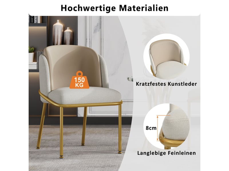  Lot de 4 chaises de salle à manger avec pieds réglables  - dossier ergonomique, simili cuir beige  - Conforama E