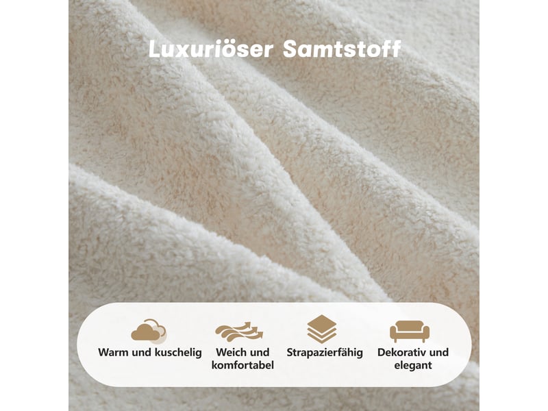  Canapé d'angle modulable 4 places en velours beige, structure sans dossier avec ottoman intégré et coussins mobiles  - Conforama R