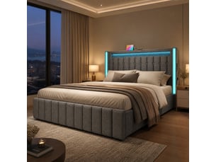 Lit avec rangement 160x200 cm <strong>OKMYHOME</strong>  <strong></strong> coloris gris