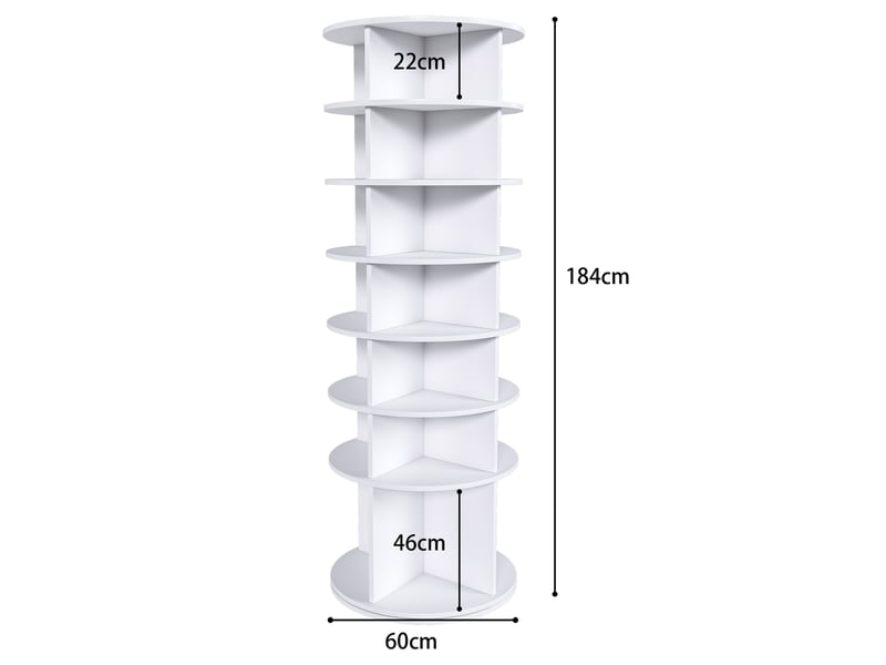  Tour à chaussures pivotante 60 x 60 x 184 cm blanche en pvc, sur pied, 7 niveaux pour 28 paires  - Conforama C