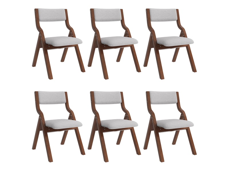 6 chaises pliantes pour salle à manger en bois, confortables et respirantes, pliables et faciles à ranger, idéales pour salle à manger, salon, café, style moderne, lin, gris - Conforama A