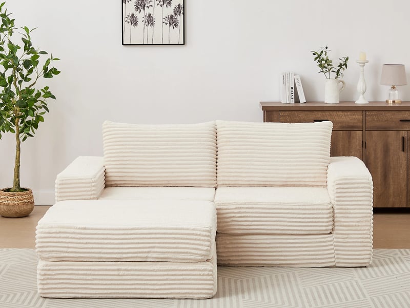 Canapé d'angle convertible ,2 places, avec deux coussins, accoudoirs carrés classiques,194x144x74cm,beige - Conforama B