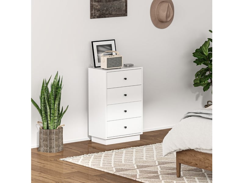  Commode de rangement avec 4 tiroirs et protection anti-basculement pour chambre en bois blanc 47 × 29 × 75 cm  - Conforama B