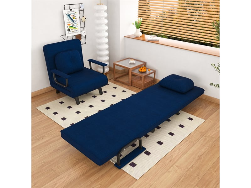  Fauteuil de relaxation convertible 60 x 60 x 80 cm – dossier réglable 5 positions lit 180° – chenille – bleu  - Conforama B
