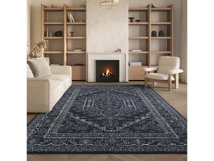 Tapis médaillon en polypropylène bleublanc, 122 x 122 cm