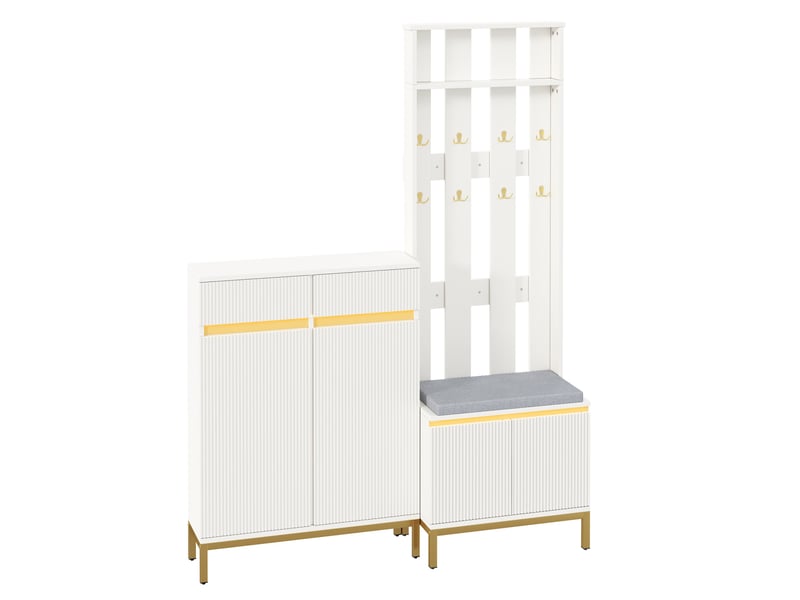  Ensemble de vestiaire d'entrée 80 x 35 x 103 cm blanc mdf et panneaux de particules, banc et rangement  - Conforama A