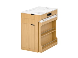 Îlot de cuisine mobile sur roulettes – table extensible, multiprise et 2 tiroirs – buffet ou enfilade naturel