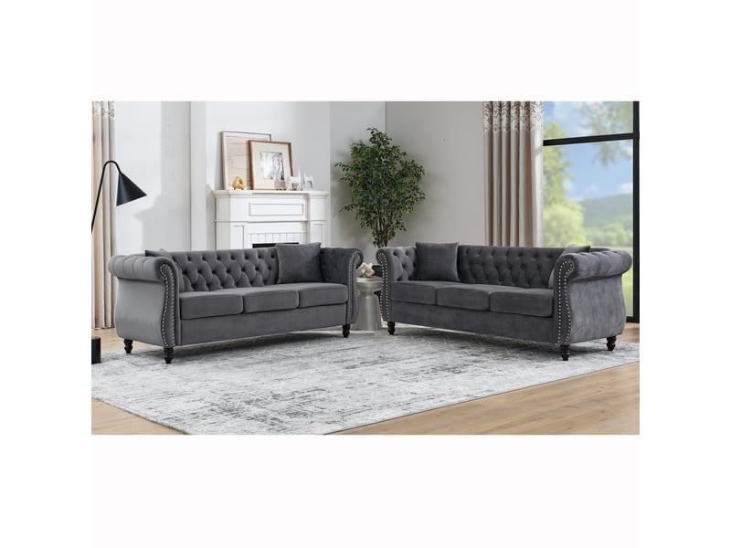 Canapé moderne - canapé en velours de style chersfield avec pieds en bois d'hévéa en forme de bouteille, réf. W3349s00147 - Conforama A