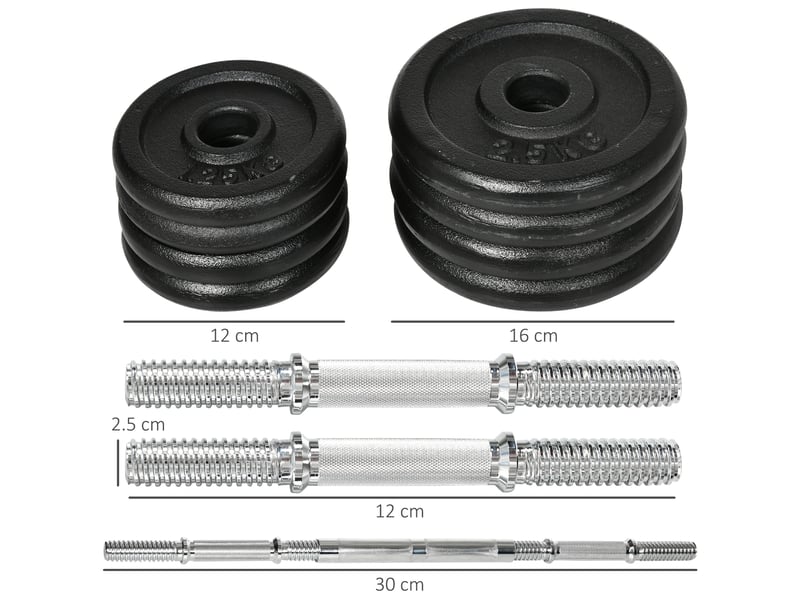 Set haltères et barre 2-en-1 réglable 95x16x16 cm – noir – 20 kg, raccord et poignées antidérapantes - Conforama C