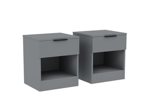 Table de chevet trega 1 tiroirs, commode de nuit, chambre, rangement, set de 2, 41x39x28cm, gris