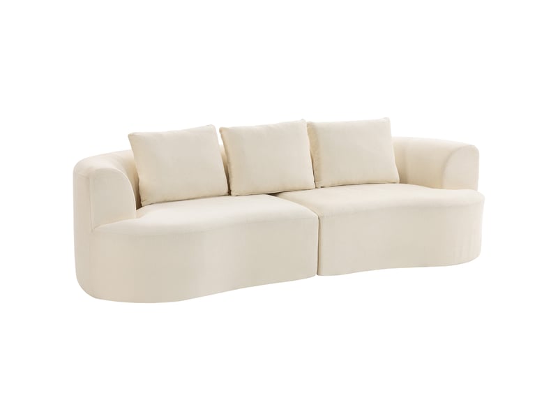  Canapé 3 places en chenille 260 cm, canapé salon, assise large, 3 coussins, pas de montage nécessaire, crème  - Conforama A