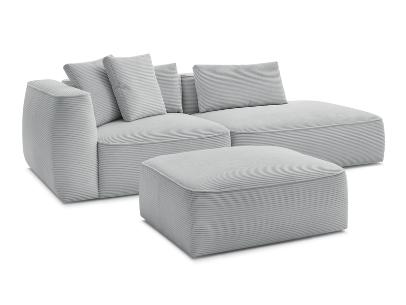 Bobochic canapé droit fixe 3 places leopold velours côtelé avec pouf gris clair accoudoir gauche LEOPOLD - Conforama A