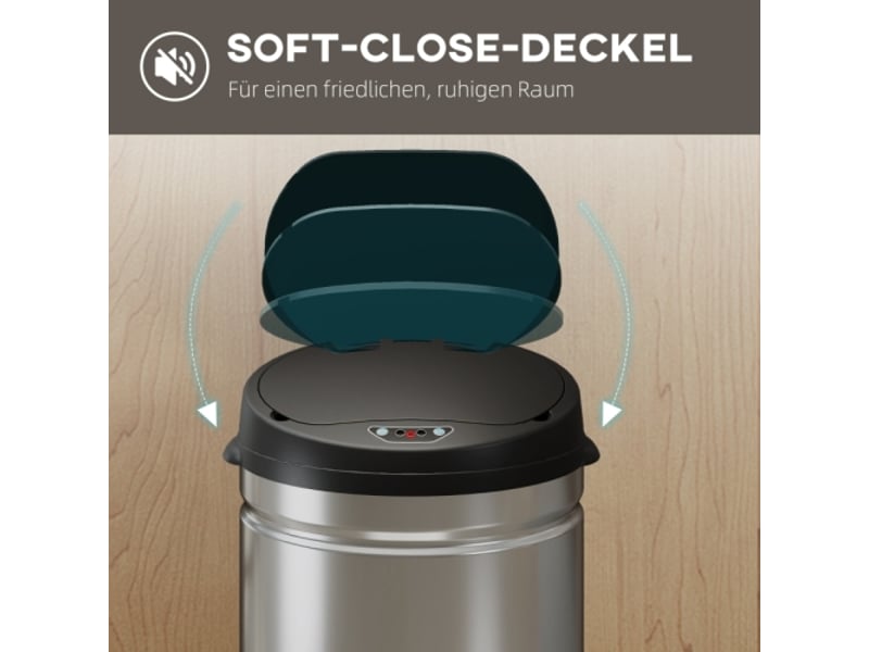 Poubelle à capteur 50 l en inox, sans contact, fermeture douce, argentée, cuisine et bureau - Conforama D