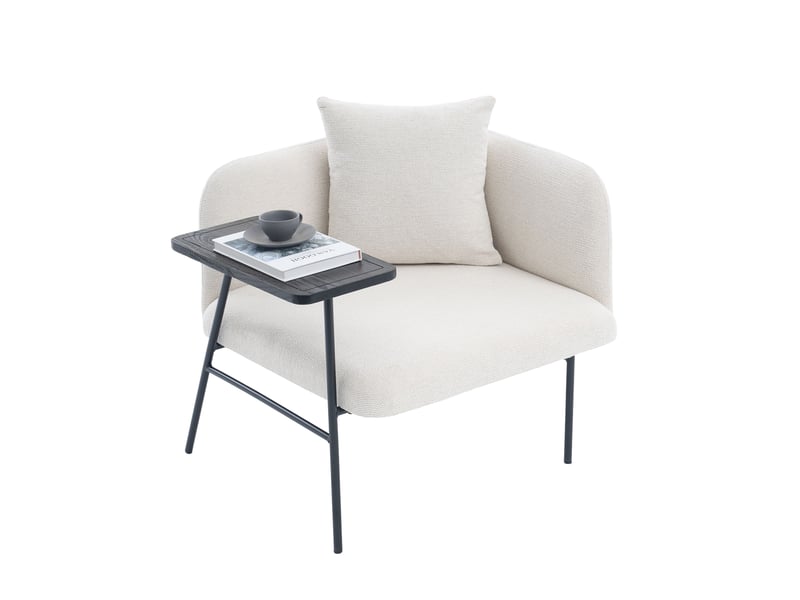  Fauteuil de relaxation beige en tissu avec table d'appoint intégrée et 2 poches de rangement  - Conforama A