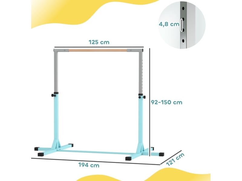  Barre de gymnastique enfant 194x121 cm réglable en hauteur métal et bois cyan  - Conforama E