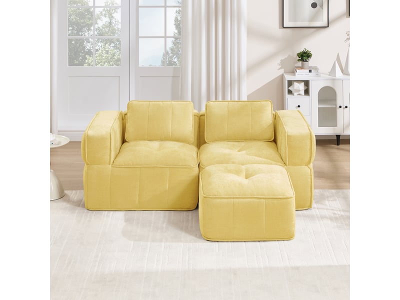 Canapé 2 places - 198x162x67cm - canapé d'angle modulaire en l avec pouf repose-pieds en mousse 32d sans cadre - jaune  - Conforama B