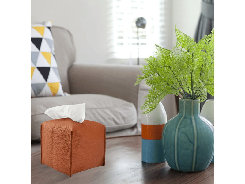  Boîte à mouchoirs carrée en cuir synthétique, imperméable, avec sangle inférieure, porte-serviettes moderne et élégant (marron)  - Conforama B