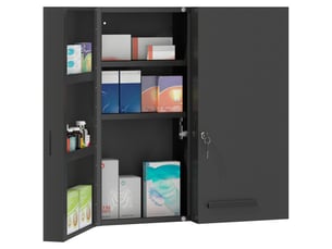 Armoire à pharmacie verrouillable à 2 portes et 6 étagères, noire