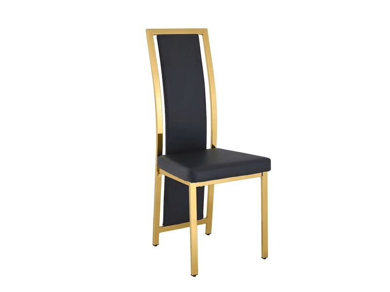  Lot de 2 chaises de salle à manger en cuir pu noir, cadre métallique doré, hauteur 109 cm  - Conforama A