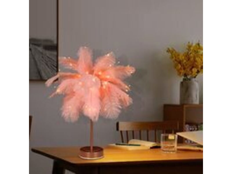  Lampe de chevet led, forme pissenlit, fil de cuivre, plume rose romantique  - Conforama D