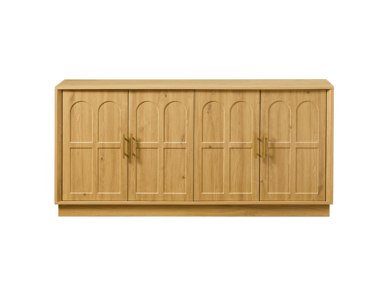  Buffet 169x40x80 cm à portes incurvées et étagères réglables en mdf coloris naturel  - Conforama A